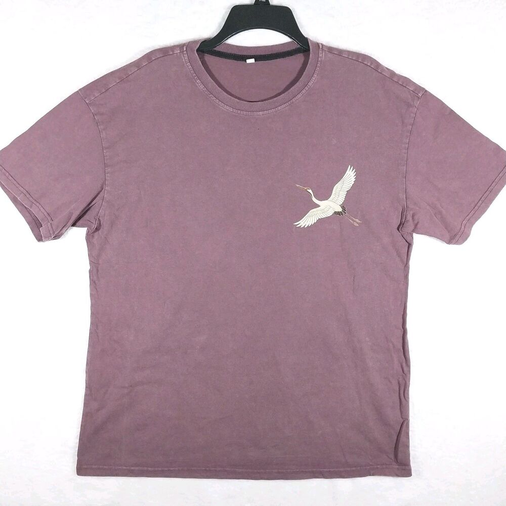 Vintage Style Flying Crane T-Shirt Purple Garment Men's Large L E103